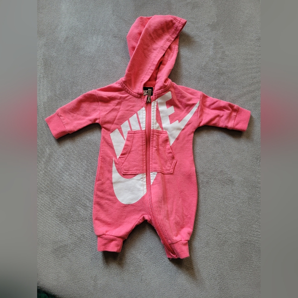 Newborn baby Nike pink hooded zip-up jumpsuit